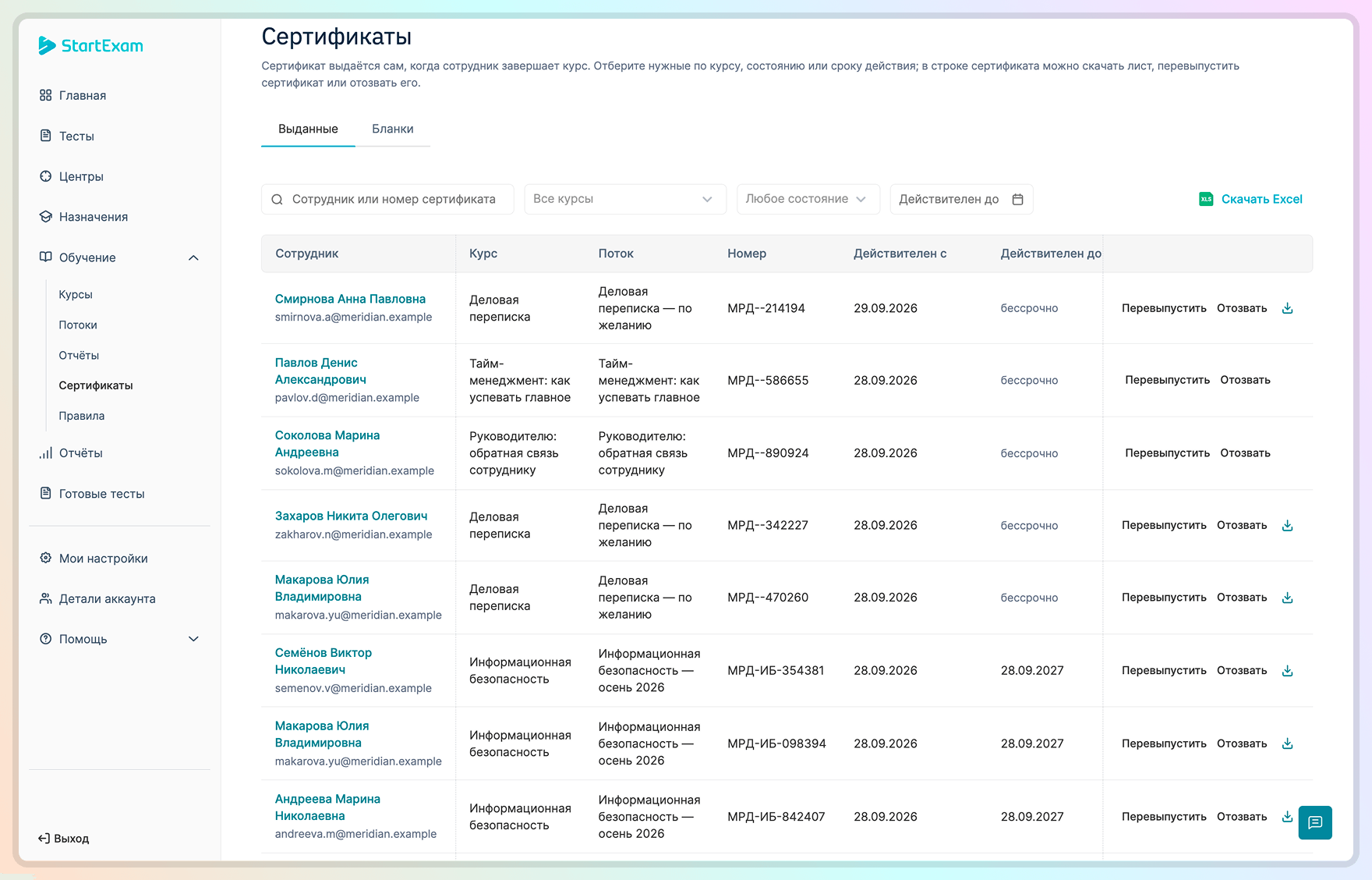 реестр выданных сертификатов