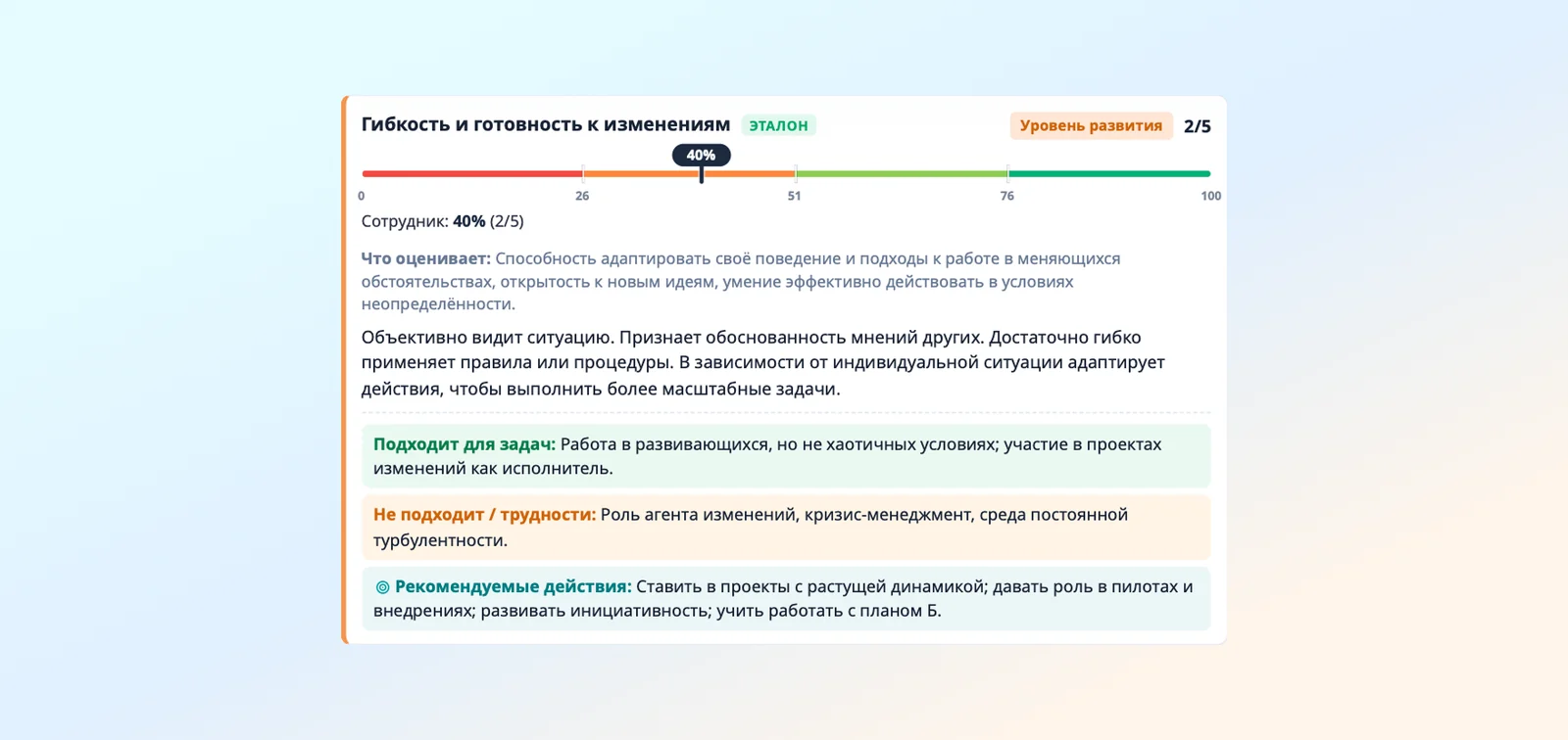 карточка компетенции гибкость в отчёте
